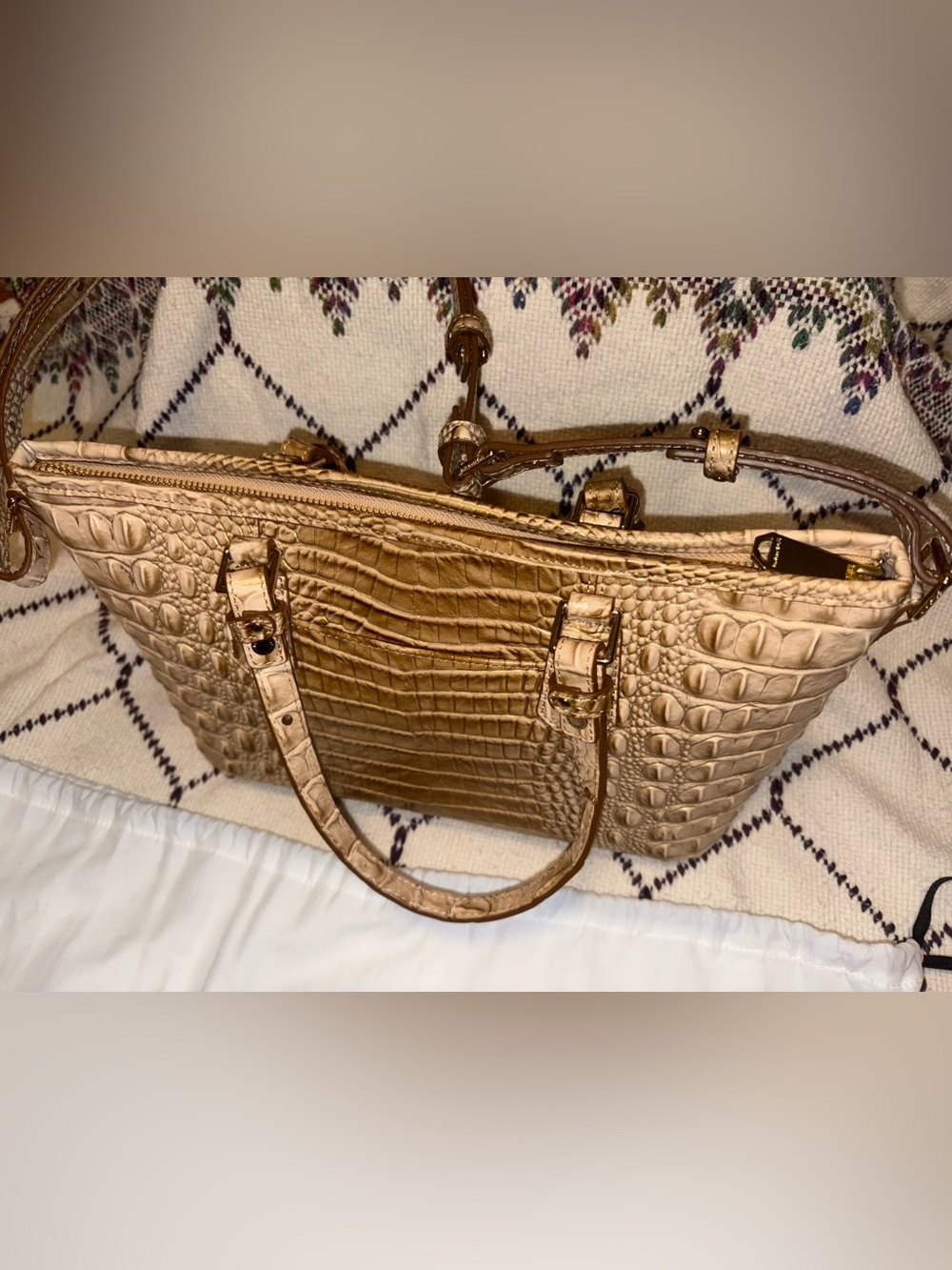 Brahmin Mini Asher Granite Melbourne Croc-Embossed Leather Satchel - Picture 5 of 16